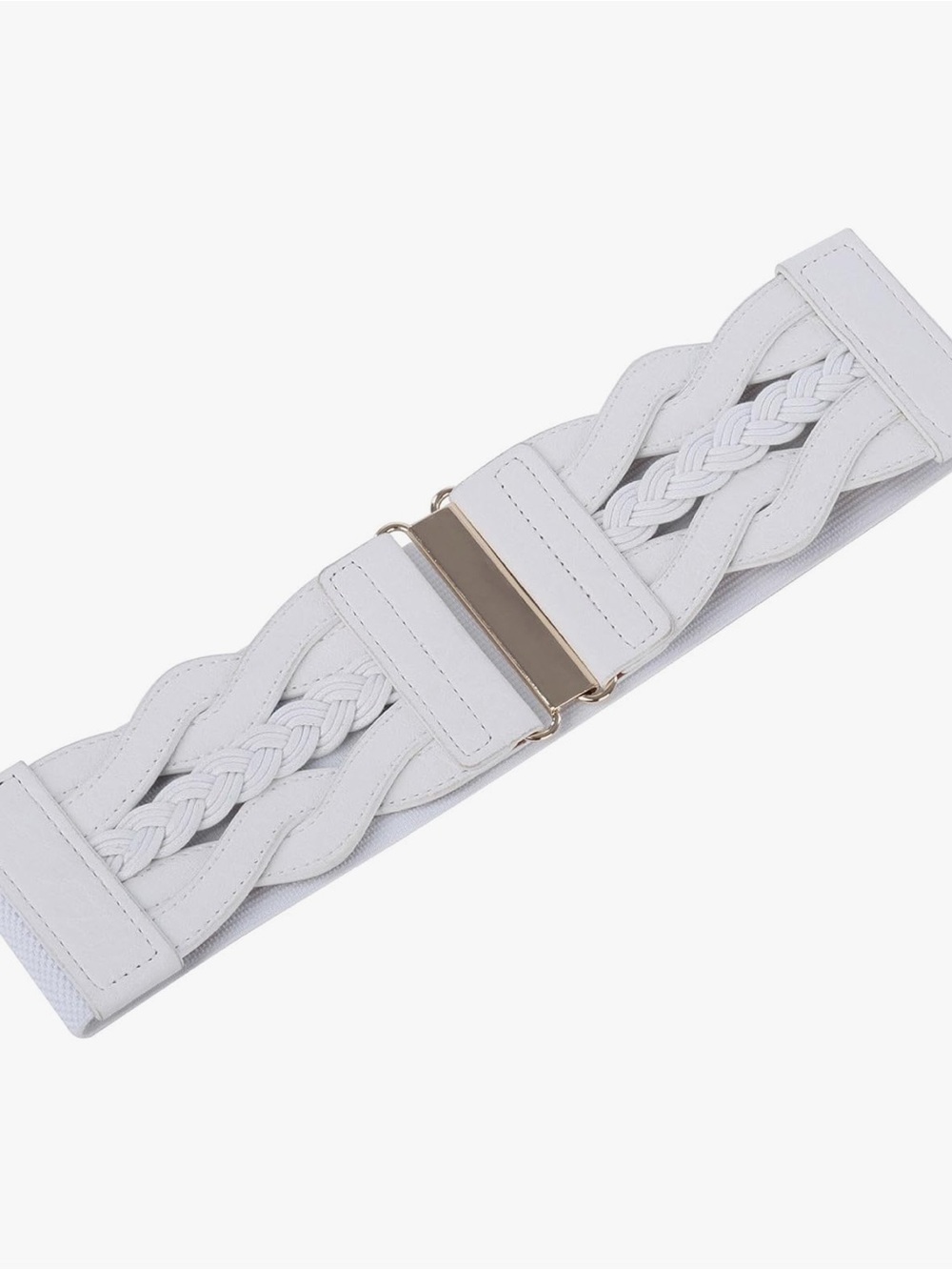 Grace Karin White Braided Elastic Waist Belt with Gold Clasp Accent